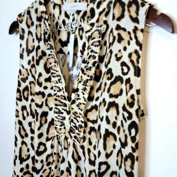LOFT Leopard Print Ruffle Mixed Media Sleeveless Top Size Small - Picture 2 of 9